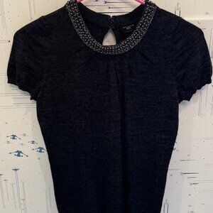 Ann Taylor Detailed Neckline Blouse (XXSP) Grey